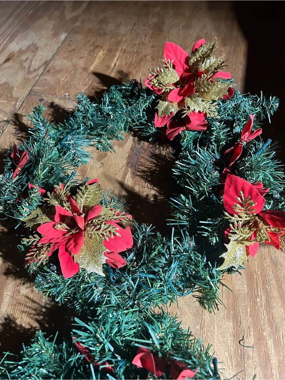 Holiday Green and Red light Poinsettia Wreath set of 2